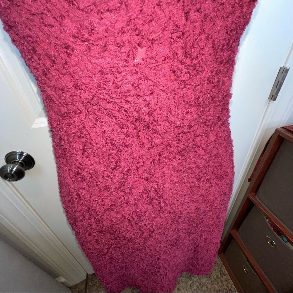 Storia Textured Floral Mini Dress Strapless Bodycon Maroon L - Picture 9 of 17